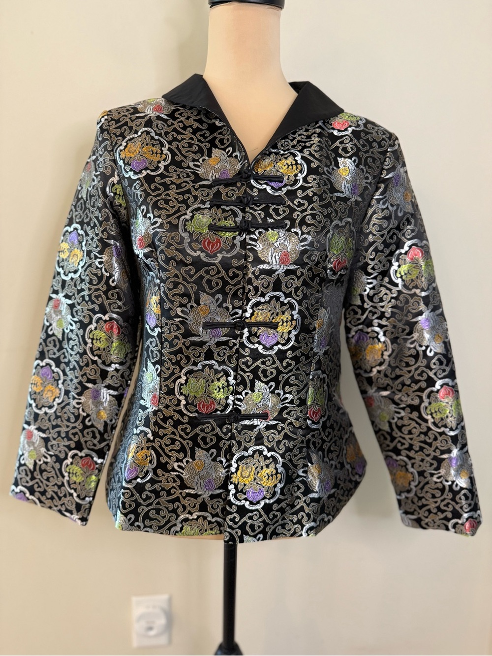 Uahong Mei silky Asian inspired ornate floral scroll jacket XL